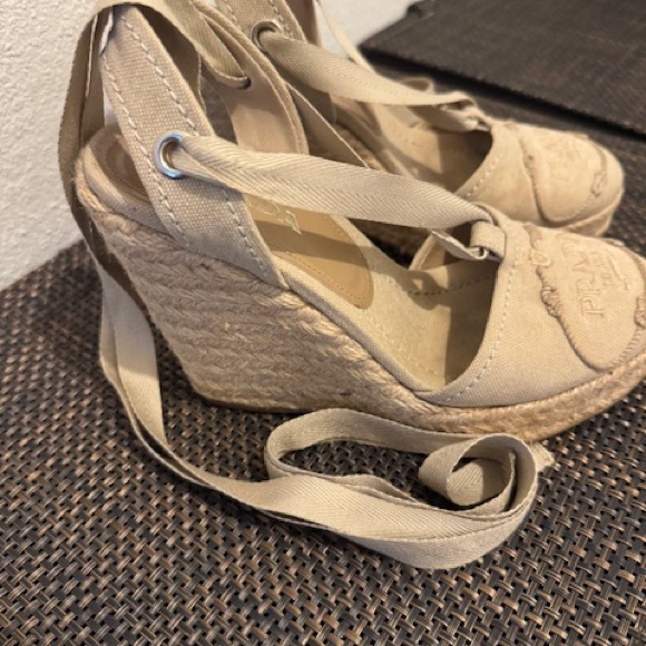 Prada Women's Tan Espadrille Wedges - Picture 1 of 4